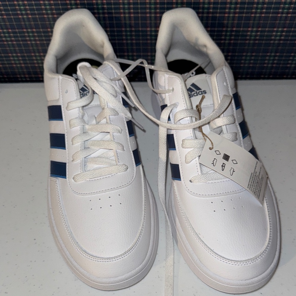 Adidas Men's White Sneakers with Navy Stripes